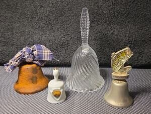 Set Of 4 Vntg Bells Arkansas, Louisiana, Clay & Glass